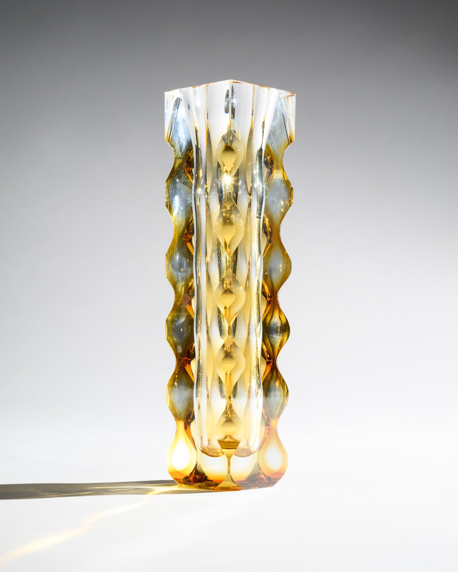 Optic-Cut Art Glass Vase Duo – Oldrich Lipsky for Exbor, 1960s