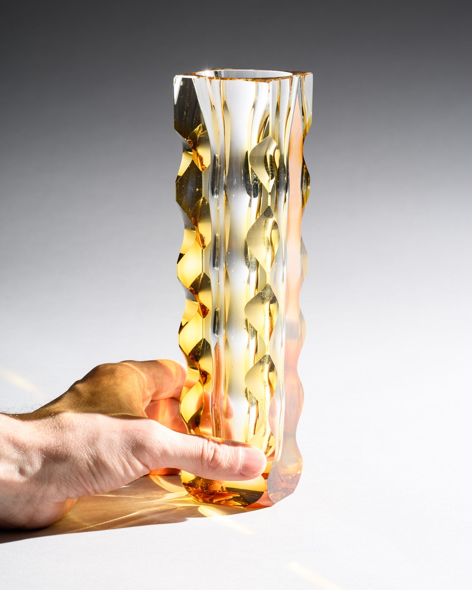 Optic-Cut Art Glass Vase Duo – Oldrich Lipsky for Exbor, 1960s