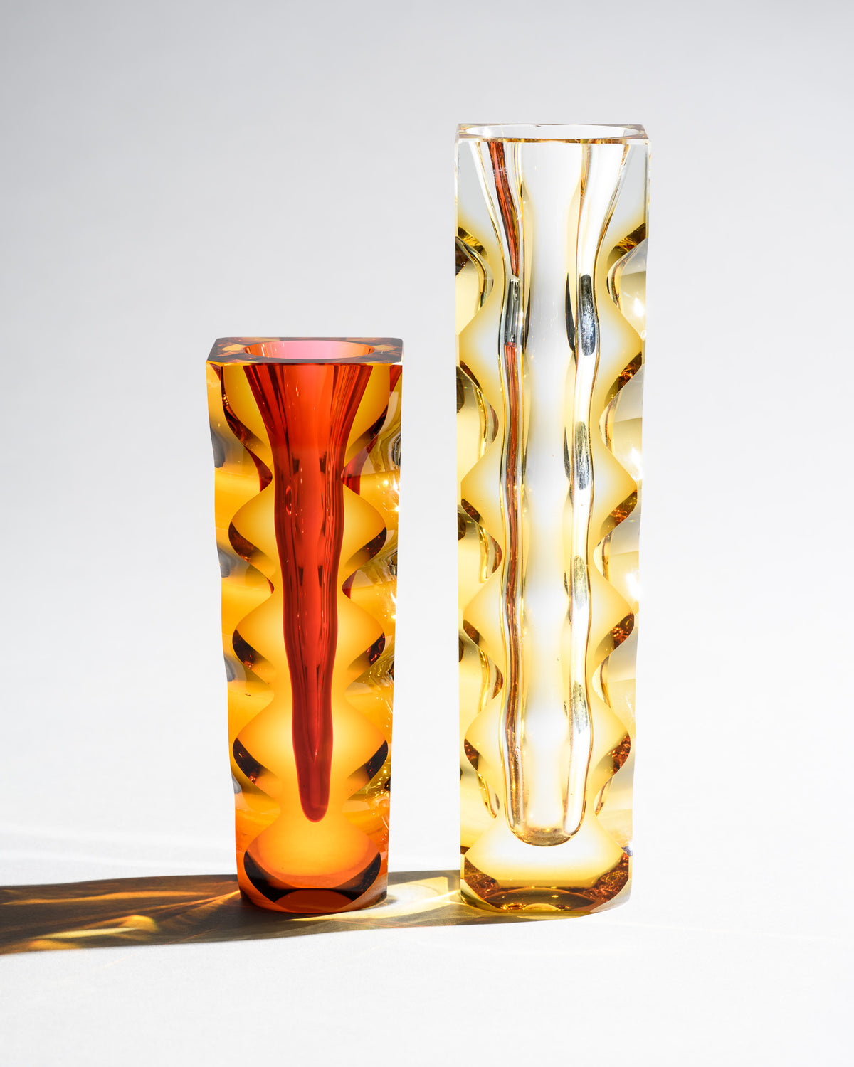 Optic-Cut Art Glass Vase Duo – Oldrich Lipsky for Exbor, 1960s