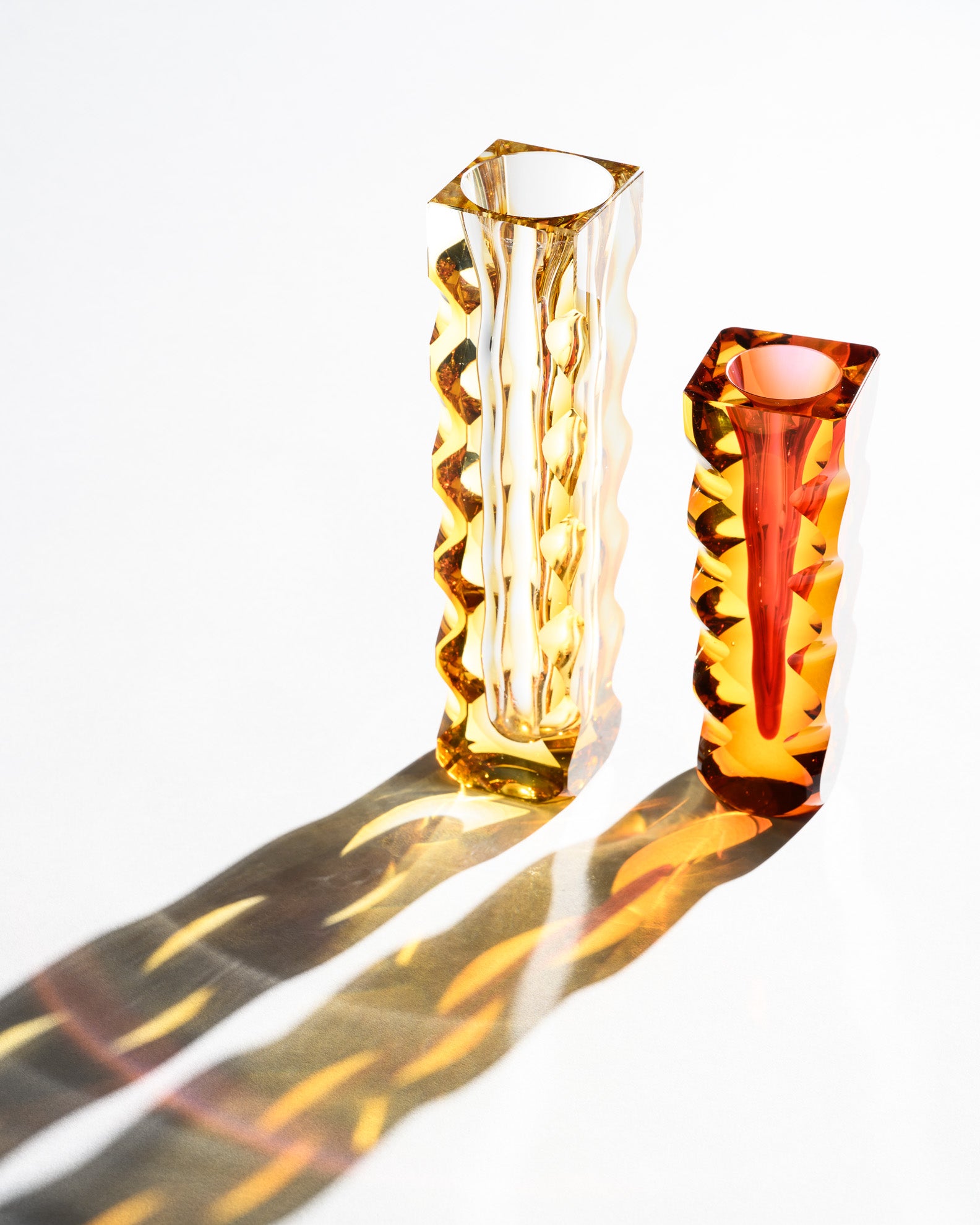 Optic-Cut Art Glass Vase Duo – Oldrich Lipsky for Exbor, 1960s