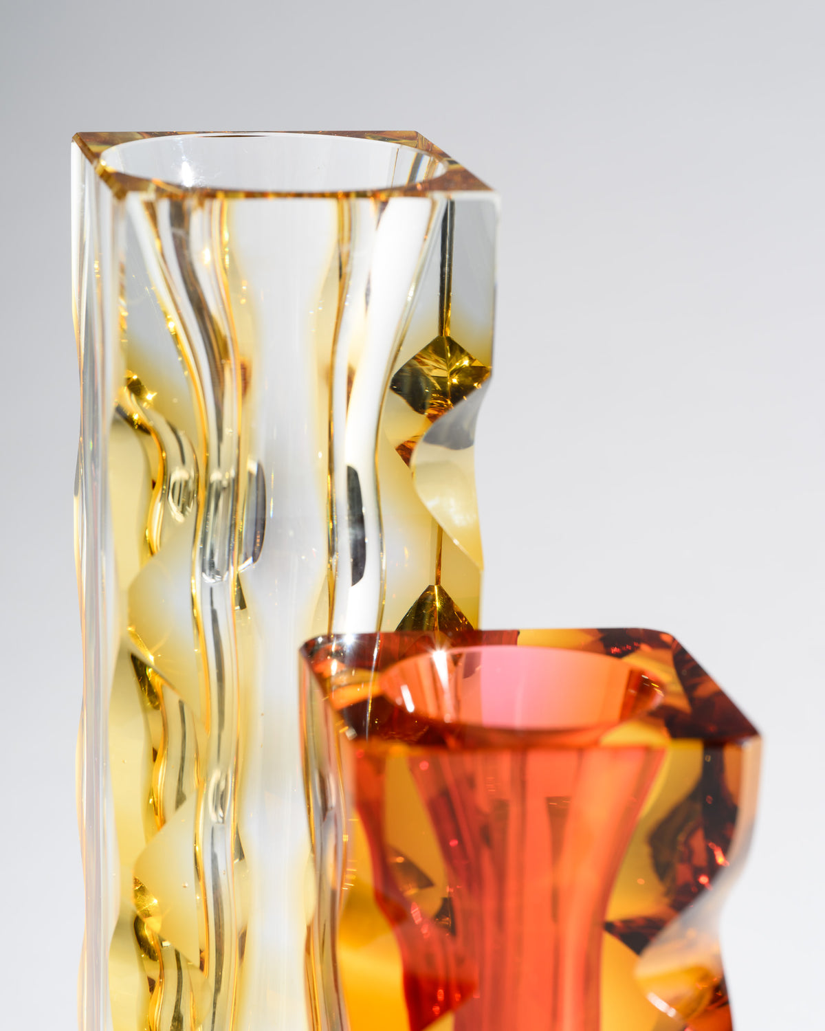 Optic-Cut Art Glass Vase Duo – Oldrich Lipsky for Exbor, 1960s