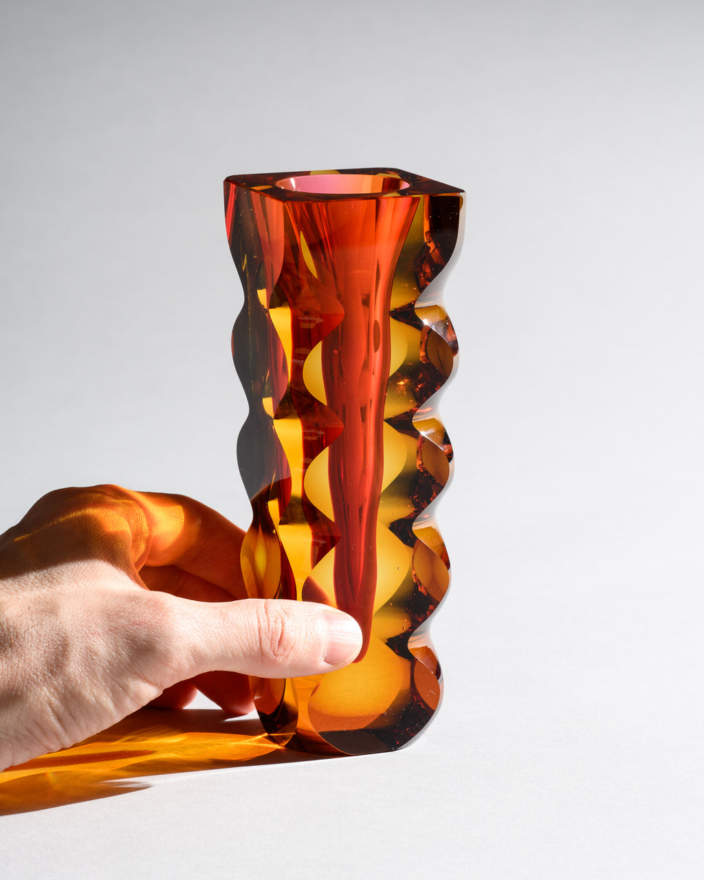 Optic-Cut Art Glass Vase Duo – Oldrich Lipsky for Exbor, 1960s