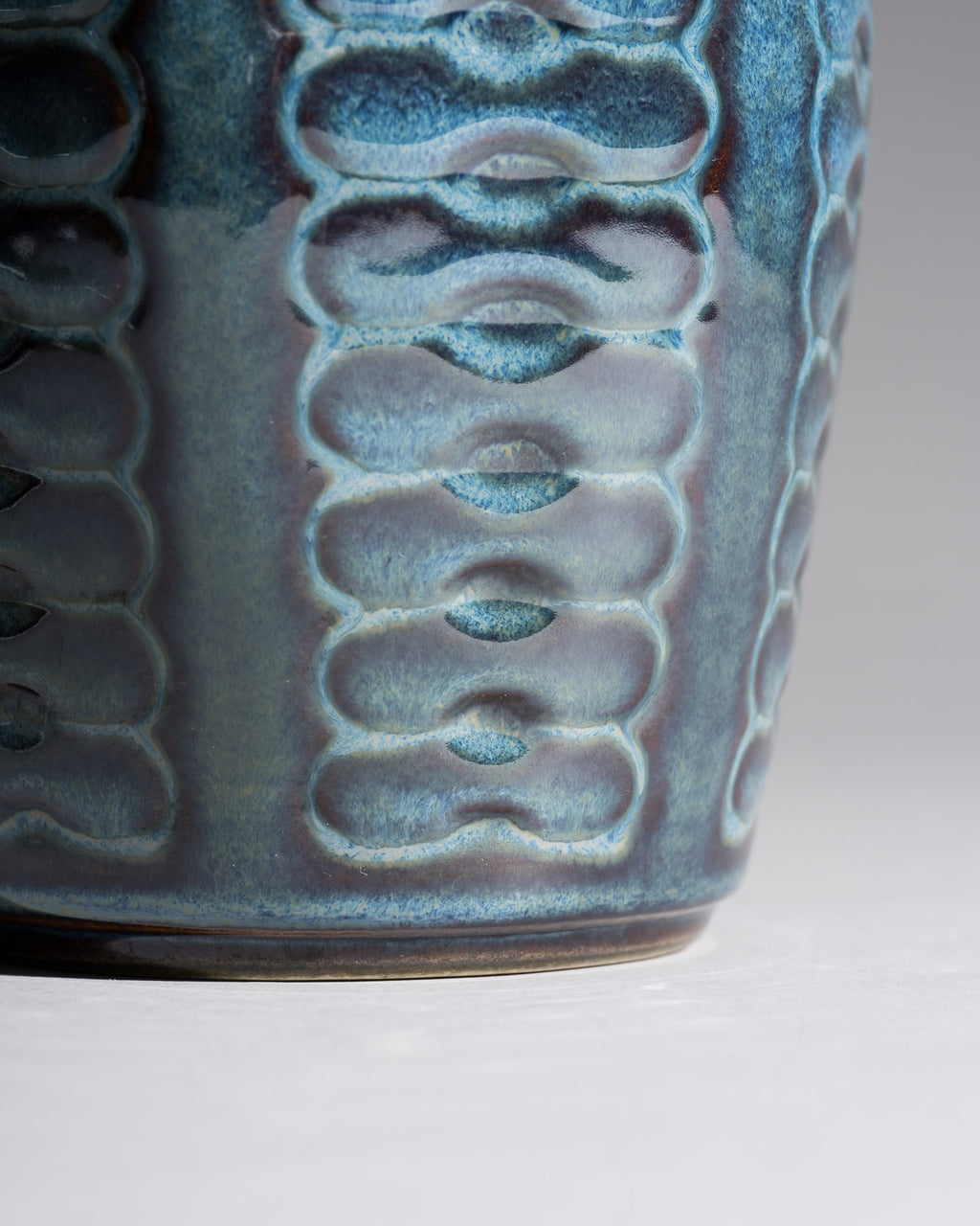 Blue Relief Stoneware Vase – Einar Johansen for Søholm Keramik, 1960s