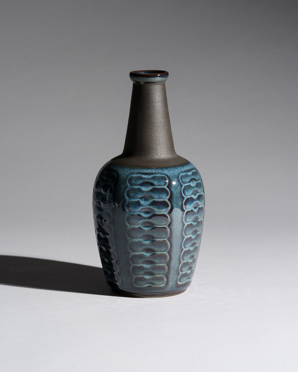 Blue Relief Stoneware Vase – Einar Johansen for Søholm Keramik, 1960s
