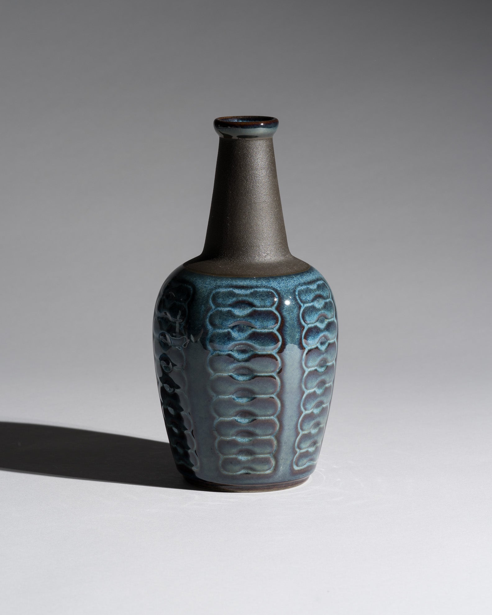 Blue Relief Stoneware Vase – Einar Johansen for Søholm Keramik, 1960s