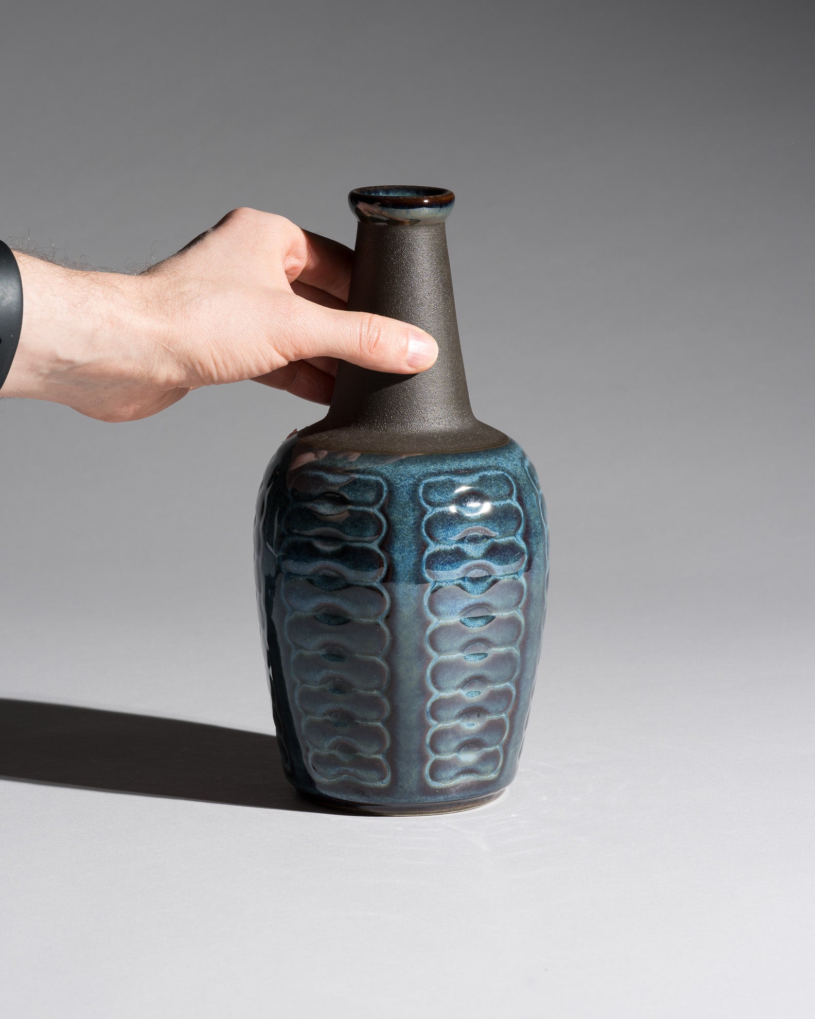 Blue Relief Stoneware Vase – Einar Johansen for Søholm Keramik, 1960s