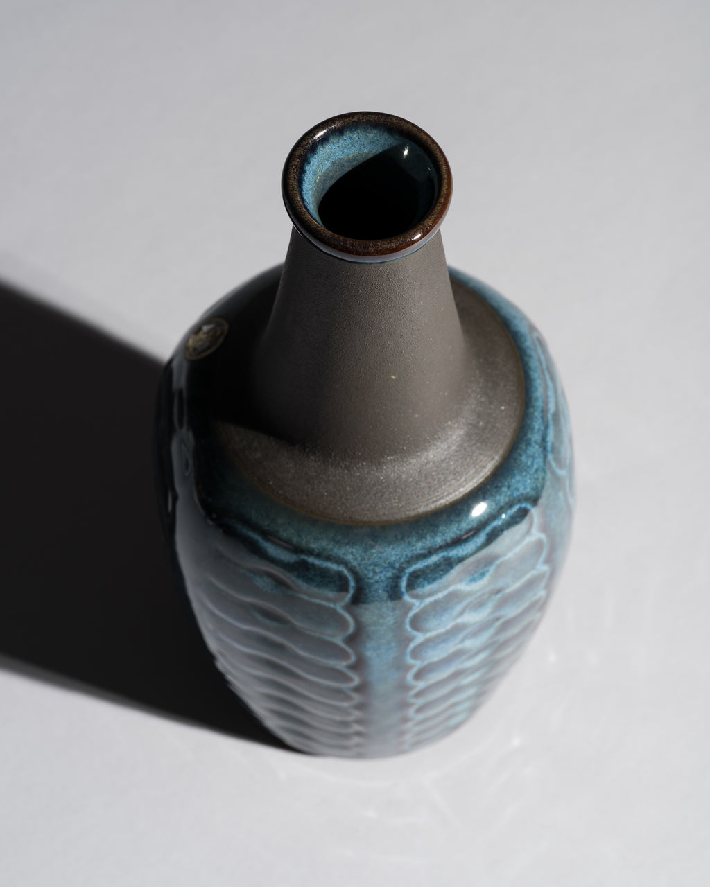 Blue Relief Stoneware Vase – Einar Johansen for Søholm Keramik, 1960s