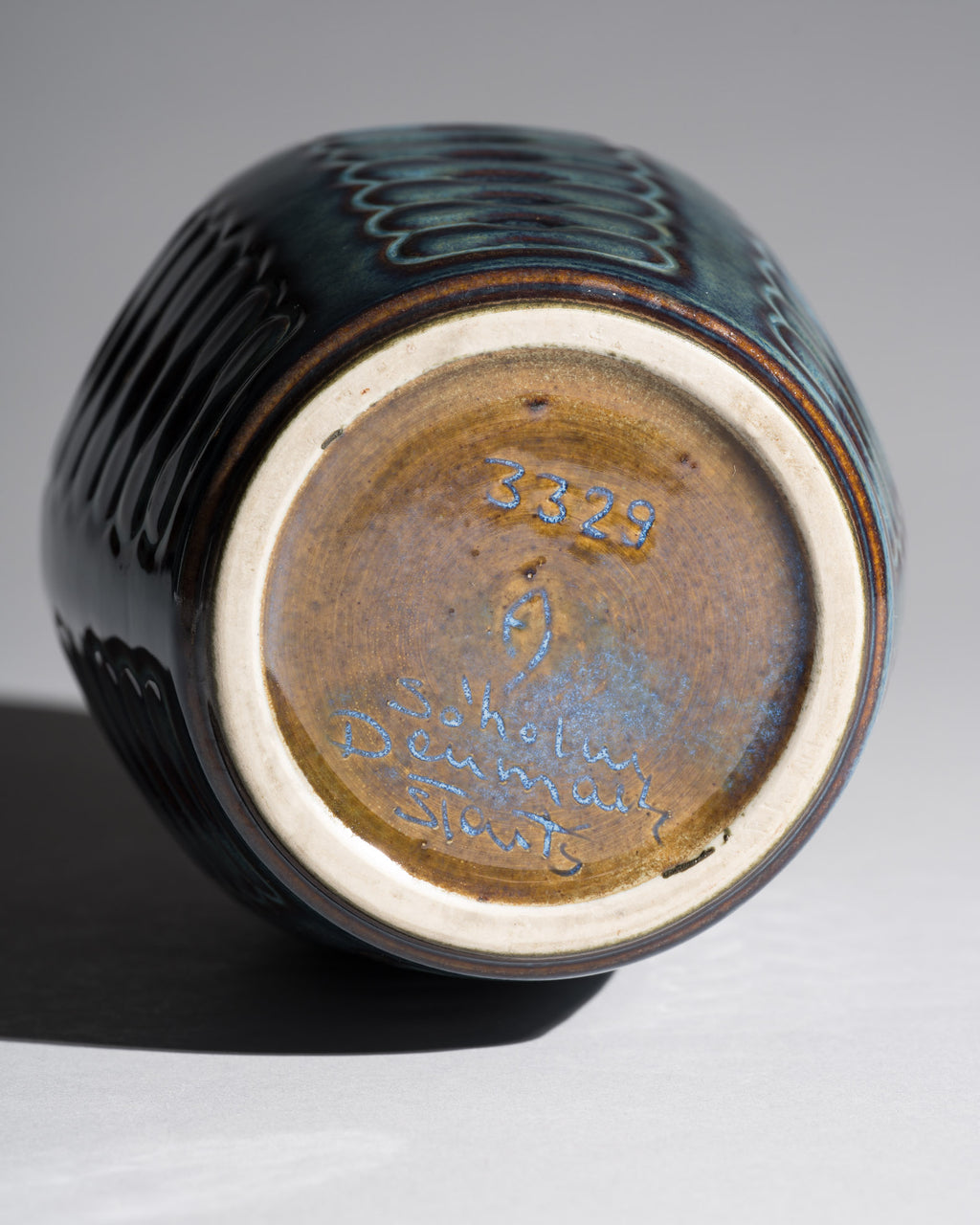 Blue Relief Stoneware Vase – Einar Johansen for Søholm Keramik, 1960s