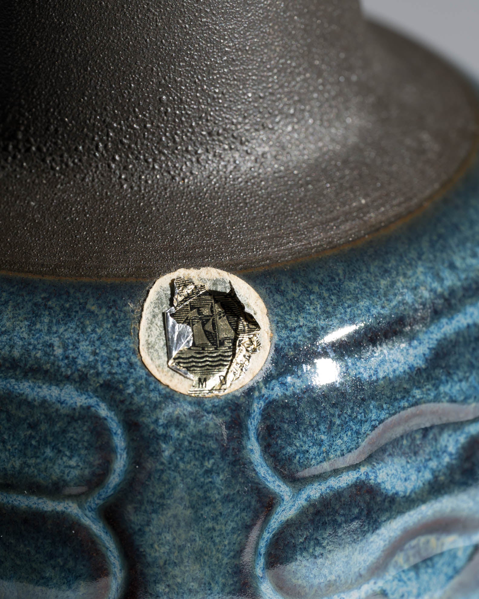 Blue Relief Stoneware Vase – Einar Johansen for Søholm Keramik, 1960s