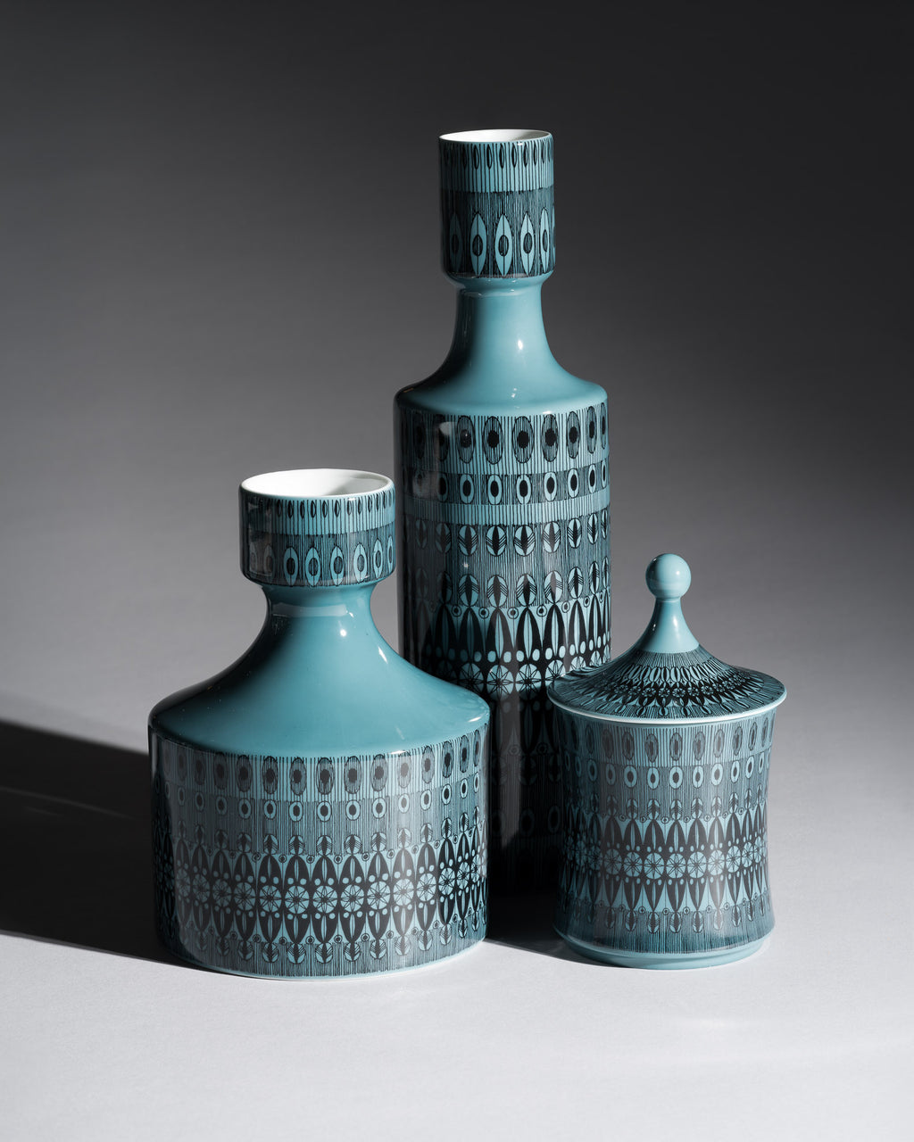Turquoise Graphic Porcelain Trio – Theo Baumann for Rosenthal, 1964–1965