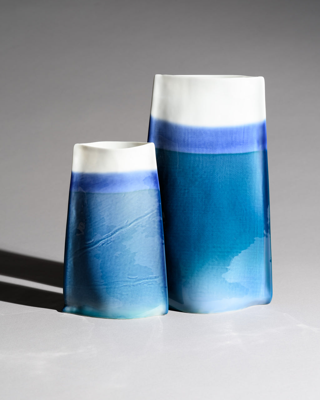 Blue Gradient Porcelain Vase Duo – Johan van Loon for Rosenthal, 1986