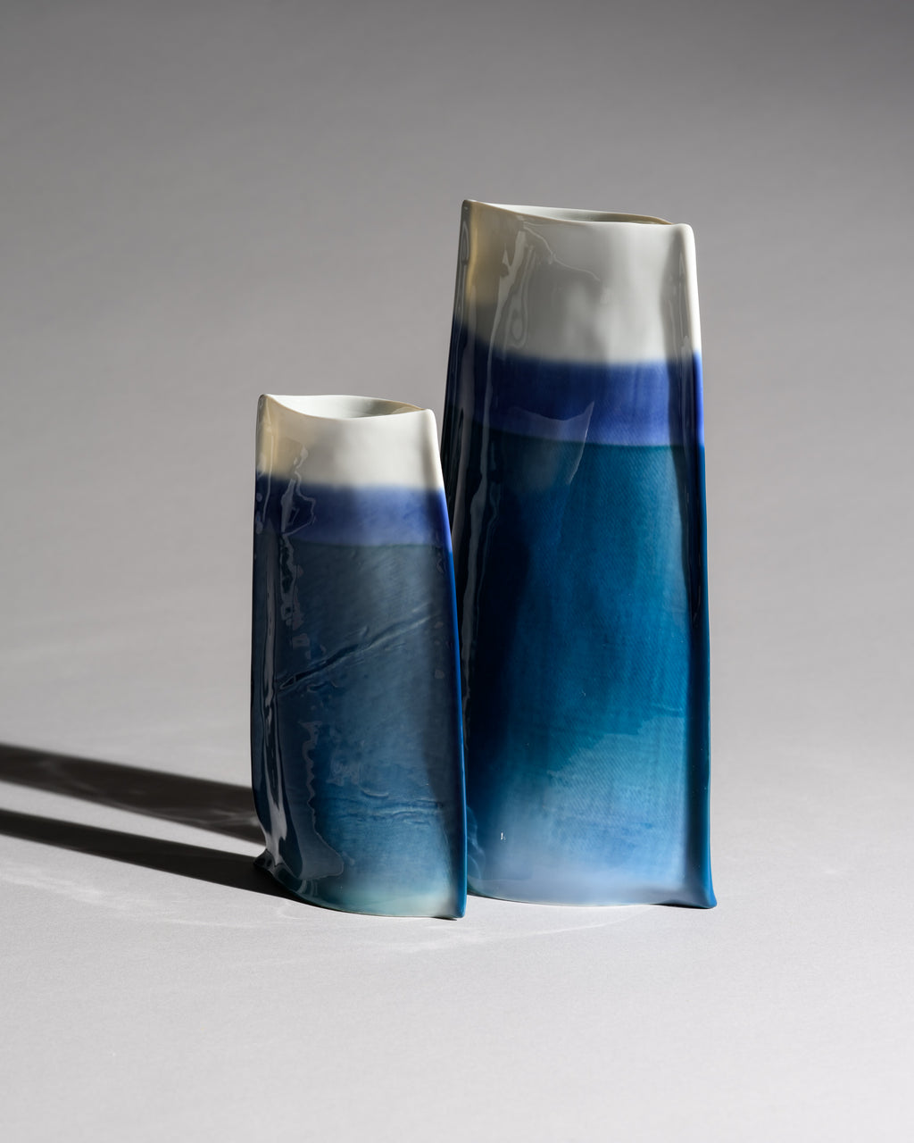 Blue Gradient Porcelain Vase Duo – Johan van Loon for Rosenthal, 1986