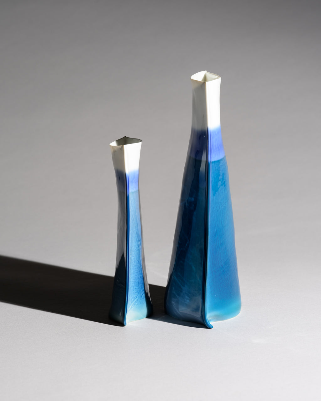 Blue Gradient Porcelain Vase Duo – Johan van Loon for Rosenthal, 1986