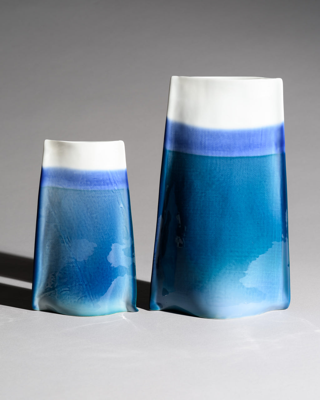 Blue Gradient Porcelain Vase Duo – Johan van Loon for Rosenthal, 1986