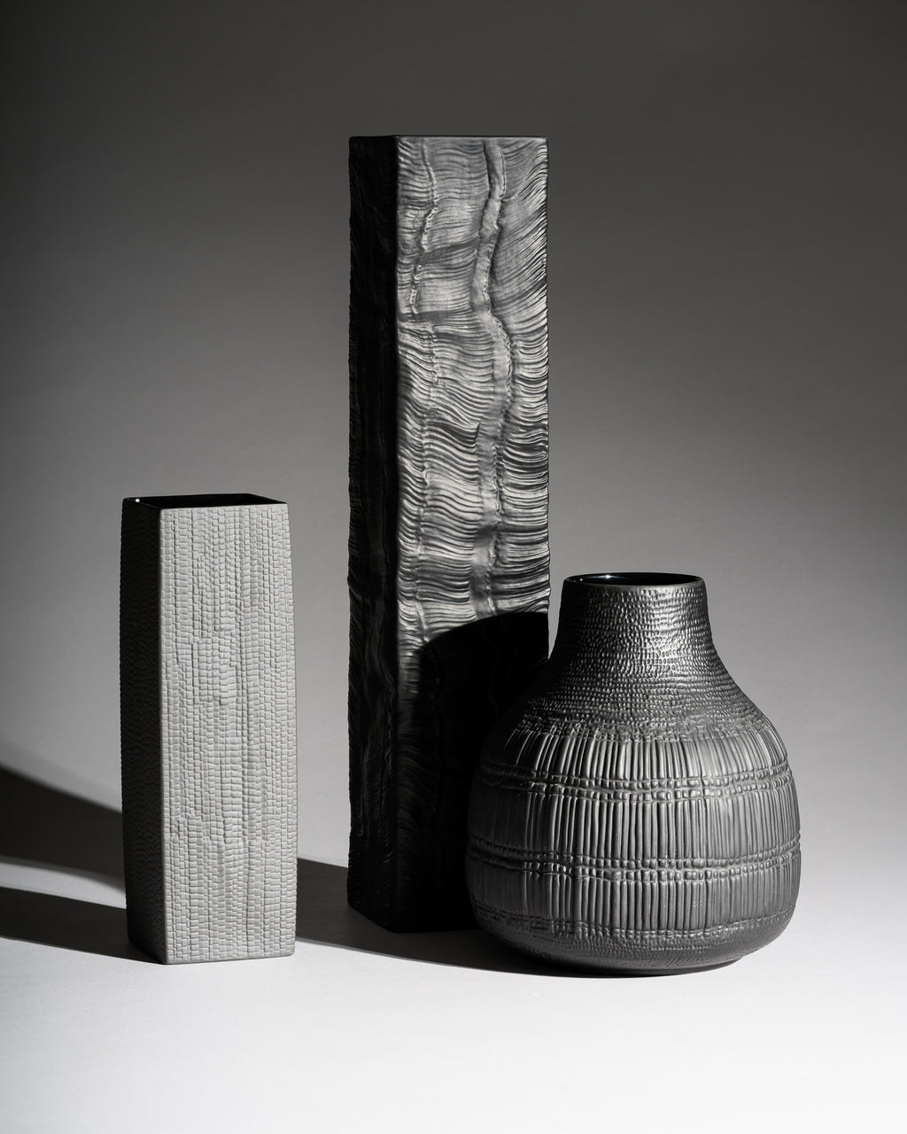 Textured Porcelain Noir Trio – Martin Freyer, Elsa Fischer-Treyden & Margret Hildebrand for Rosenthal, 1980s–1990s