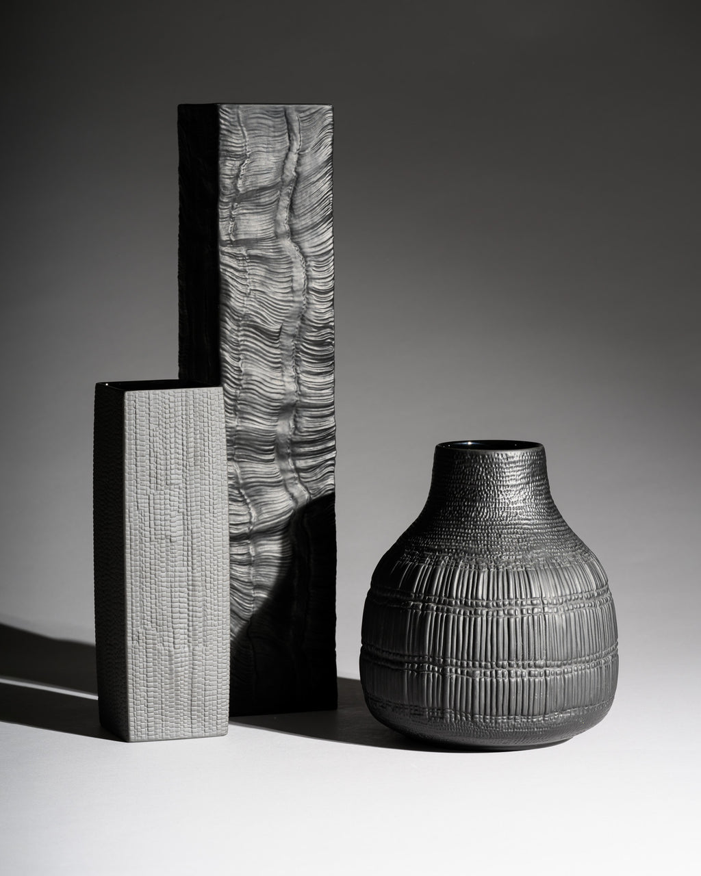 Textured Porcelain Noir Trio – Martin Freyer, Elsa Fischer-Treyden & Margret Hildebrand for Rosenthal, 1980s–1990s