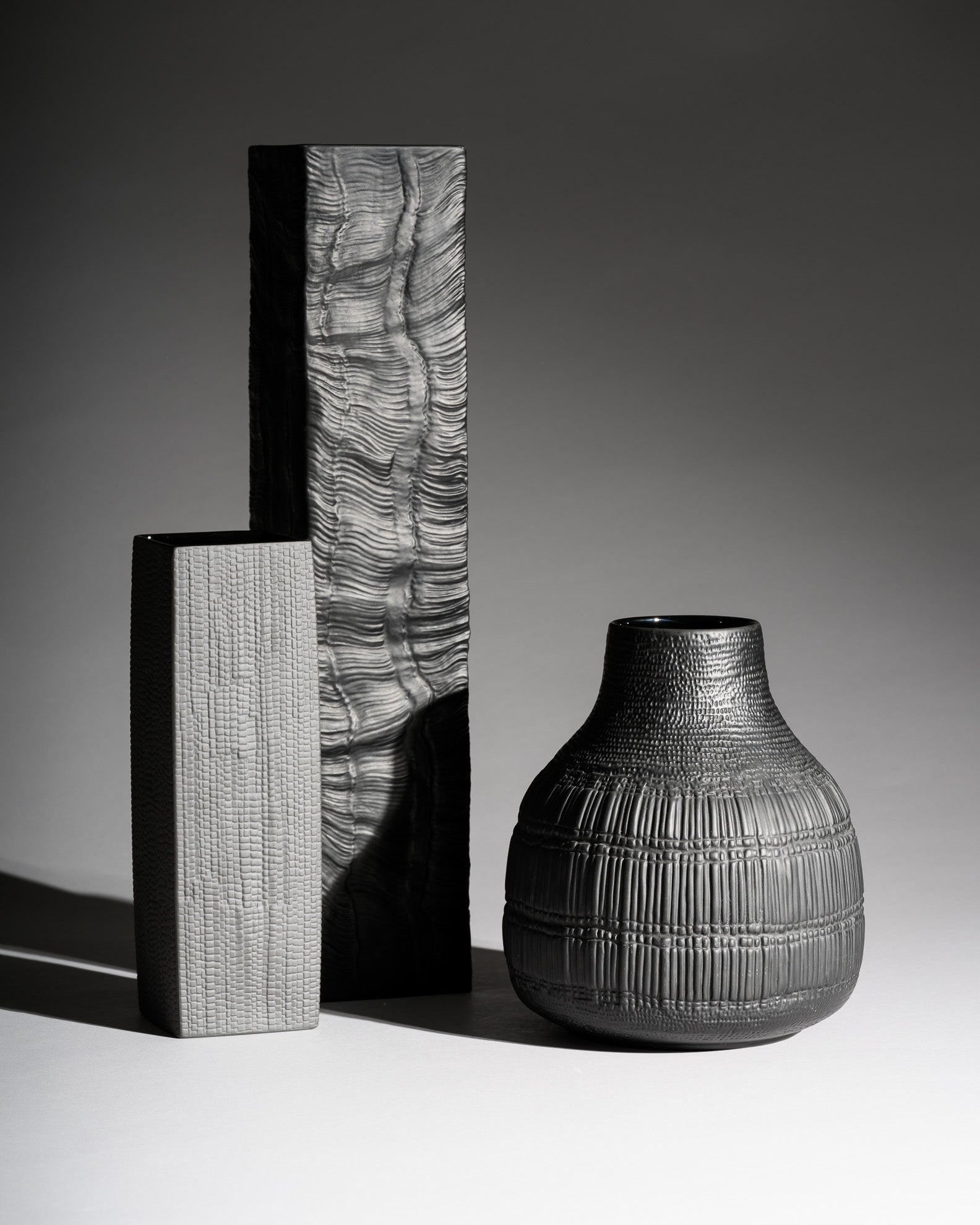 Textured Porcelain Noir Trio – Martin Freyer, Elsa Fischer-Treyden & Margret Hildebrand for Rosenthal, 1980s–1990s