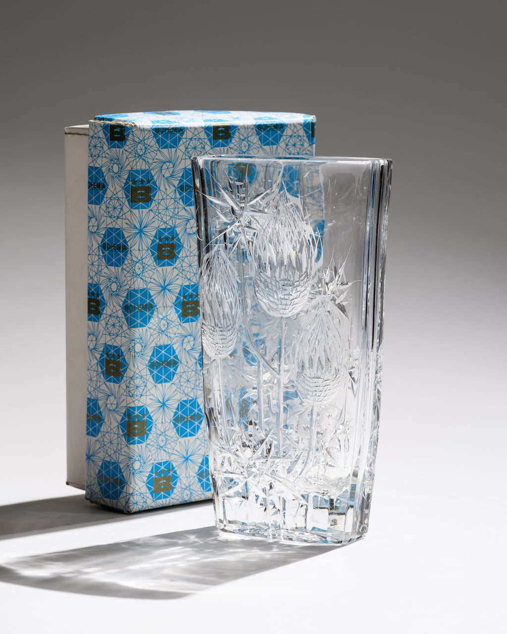 Thistle Cut Crystal Vase – Josef Švarc for Poděbrady / Bohemia Glassworks, 1960s–1970s