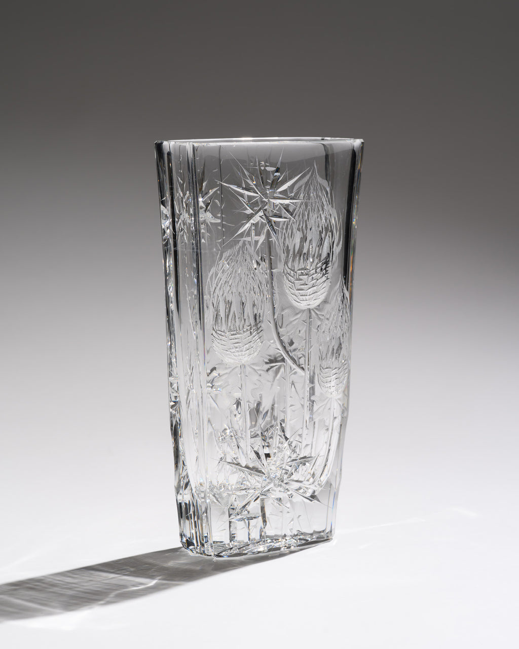 Thistle Cut Crystal Vase – Josef Švarc for Poděbrady / Bohemia Glassworks, 1960s–1970s
