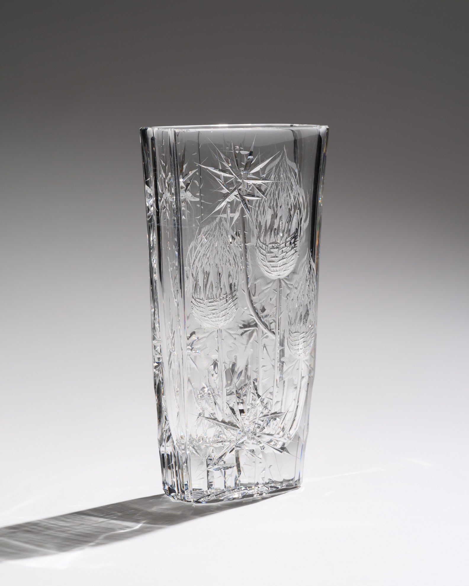 Thistle Cut Crystal Vase – Josef Švarc for Poděbrady / Bohemia Glassworks, 1960s–1970s