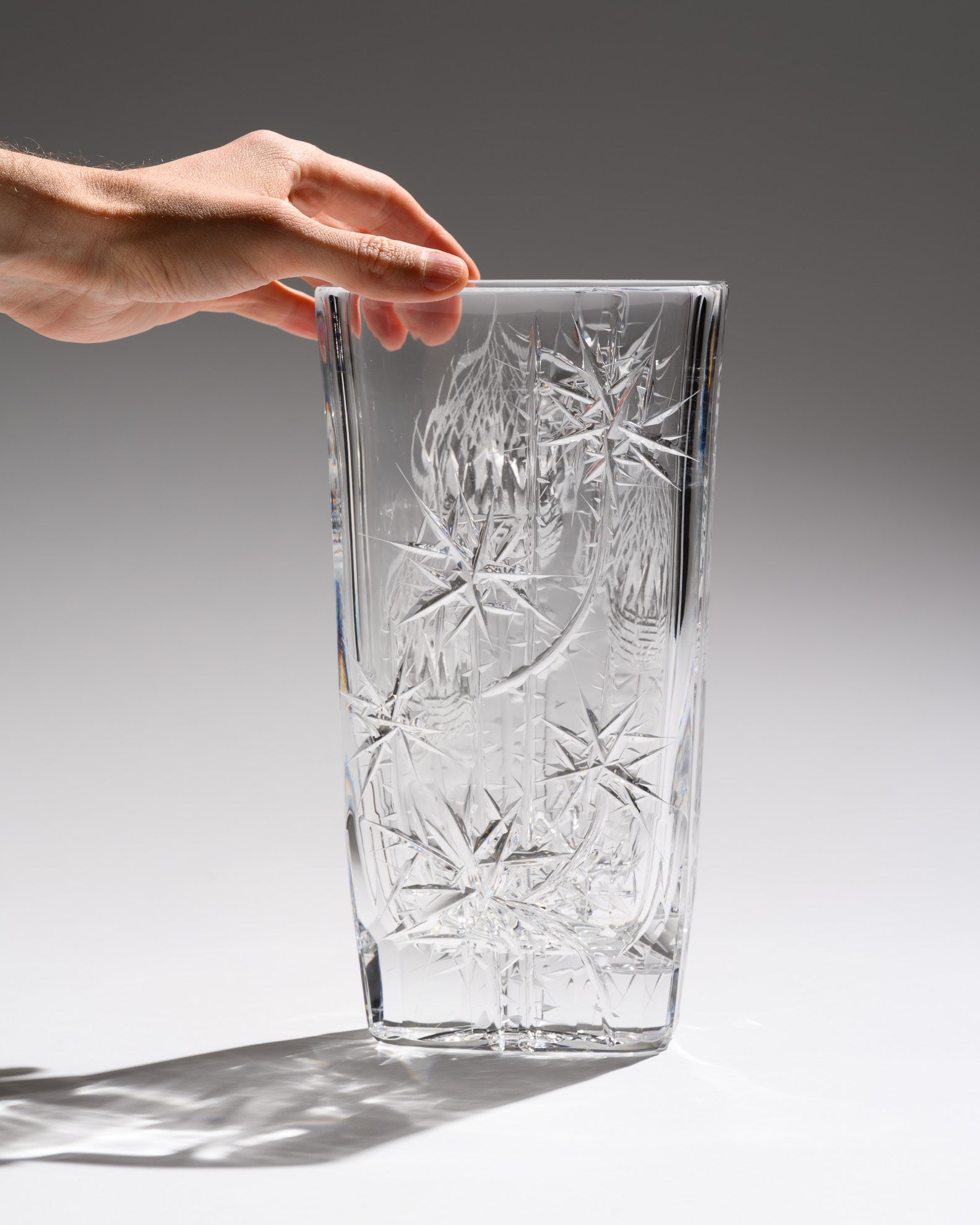 Thistle Cut Crystal Vase – Josef Švarc for Poděbrady / Bohemia Glassworks, 1960s–1970s