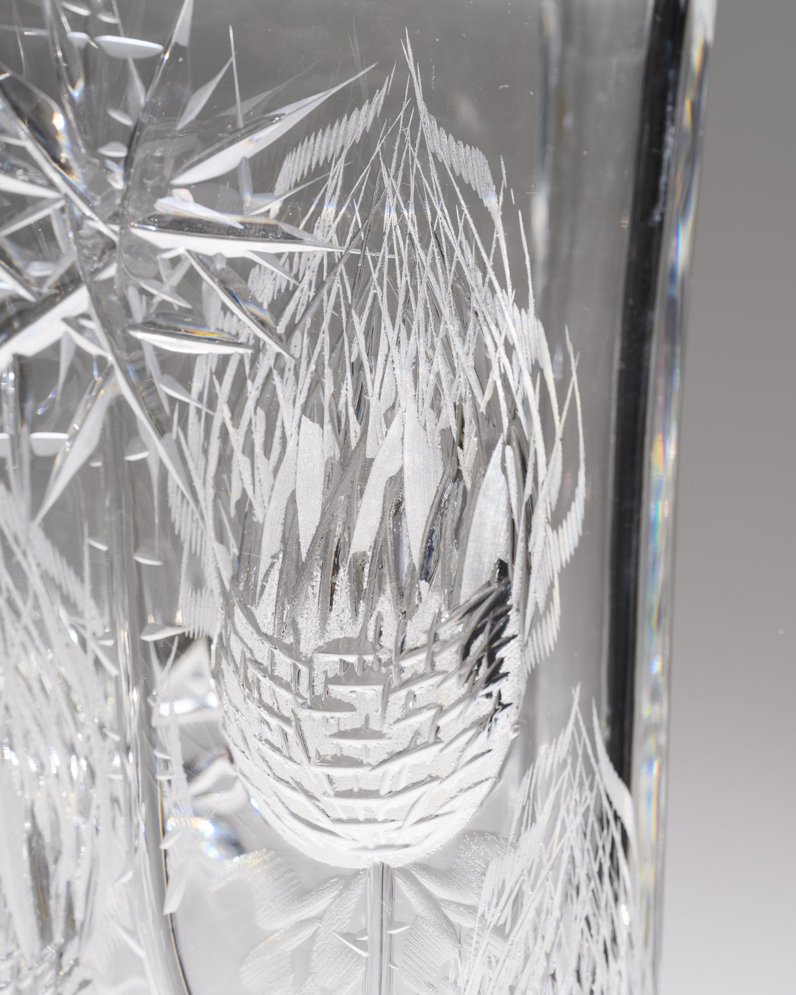 Thistle Cut Crystal Vase – Josef Švarc for Poděbrady / Bohemia Glassworks, 1960s–1970s