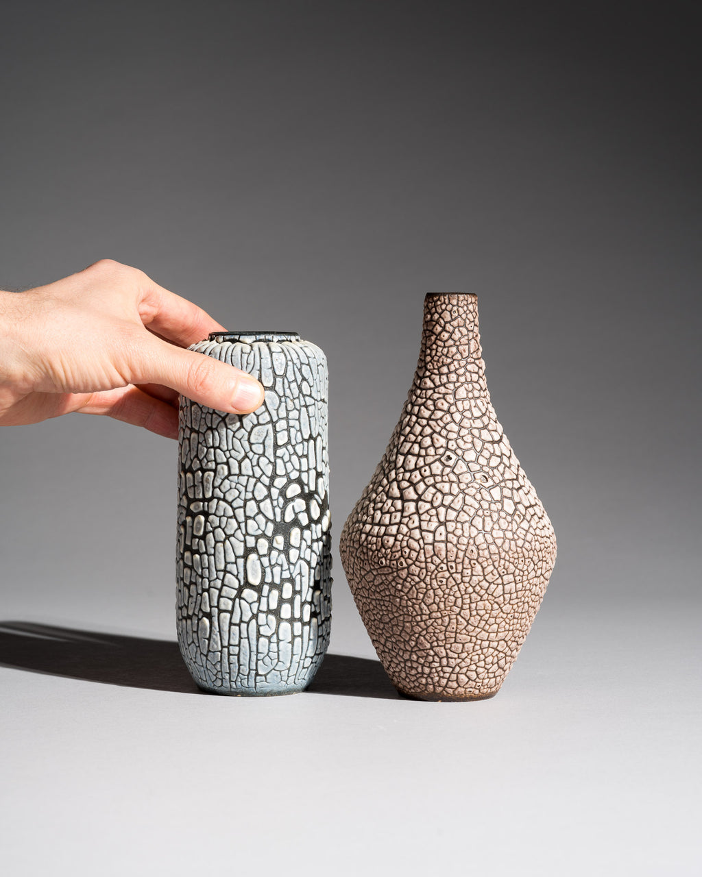 Snakeskin Glaze Ceramic Duo – Albert Kiessling, Mid–Late 20th Century