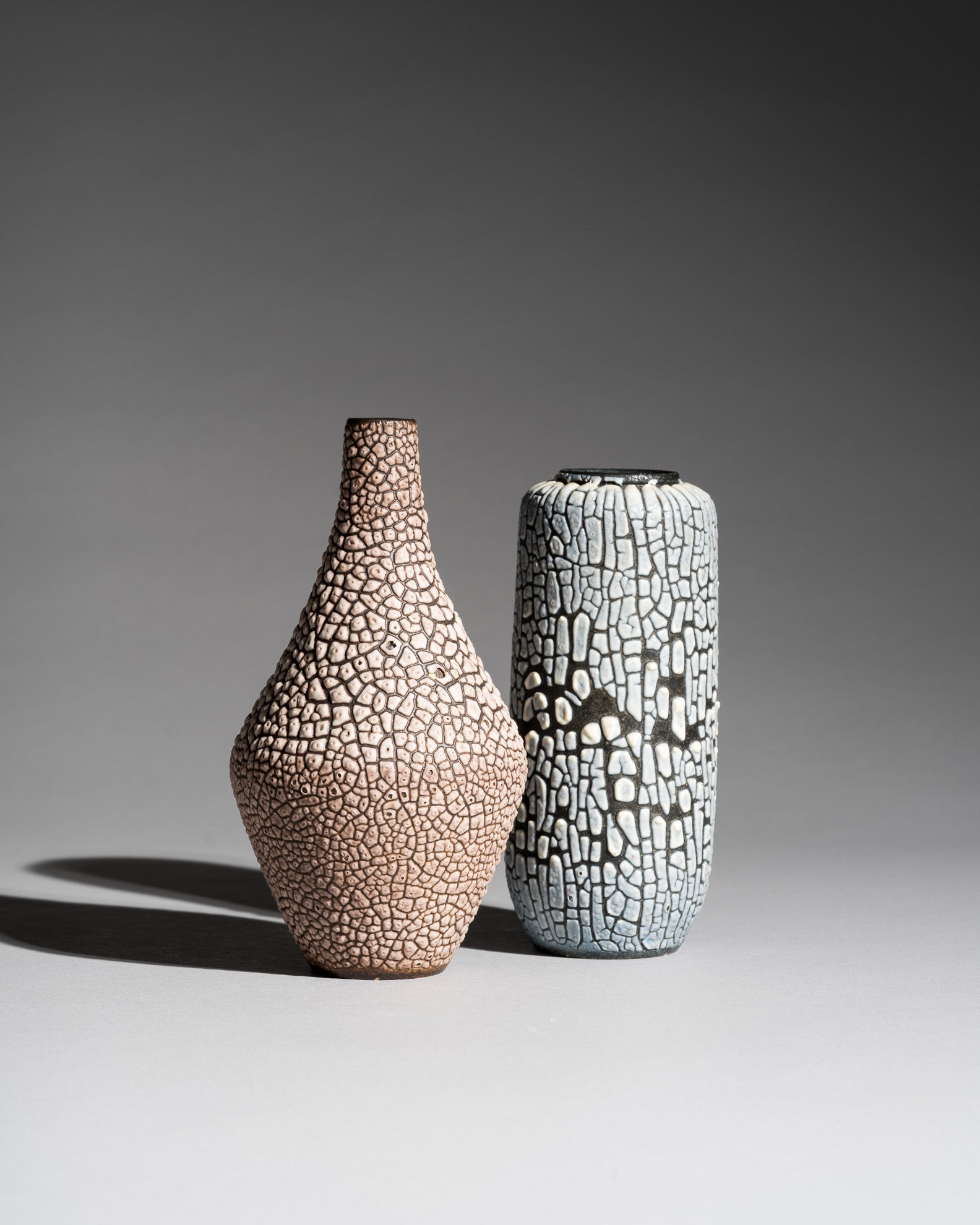 Snakeskin Glaze Ceramic Duo – Albert Kiessling, Mid–Late 20th Century