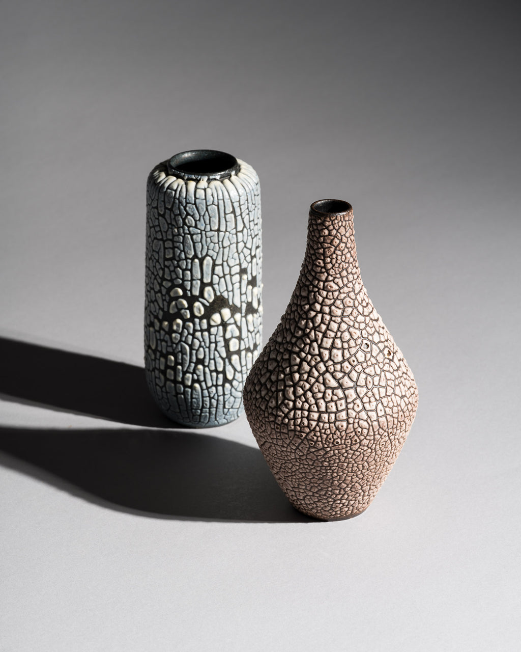 Snakeskin Glaze Ceramic Duo – Albert Kiessling, Mid–Late 20th Century