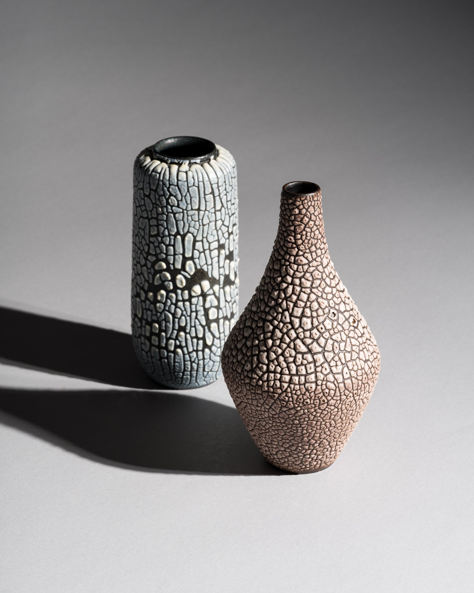 Snakeskin Glaze Ceramic Duo – Albert Kiessling, Mid–Late 20th Century