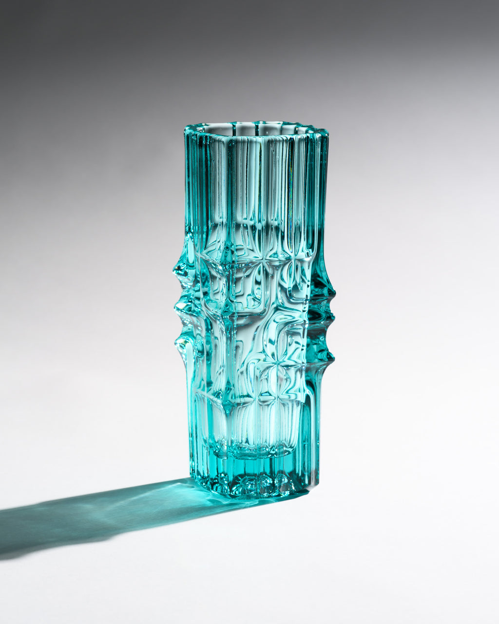 Turquoise Pressed Glass Vase – Vladislav Urban for Sklo Union (Rosice), 1968
