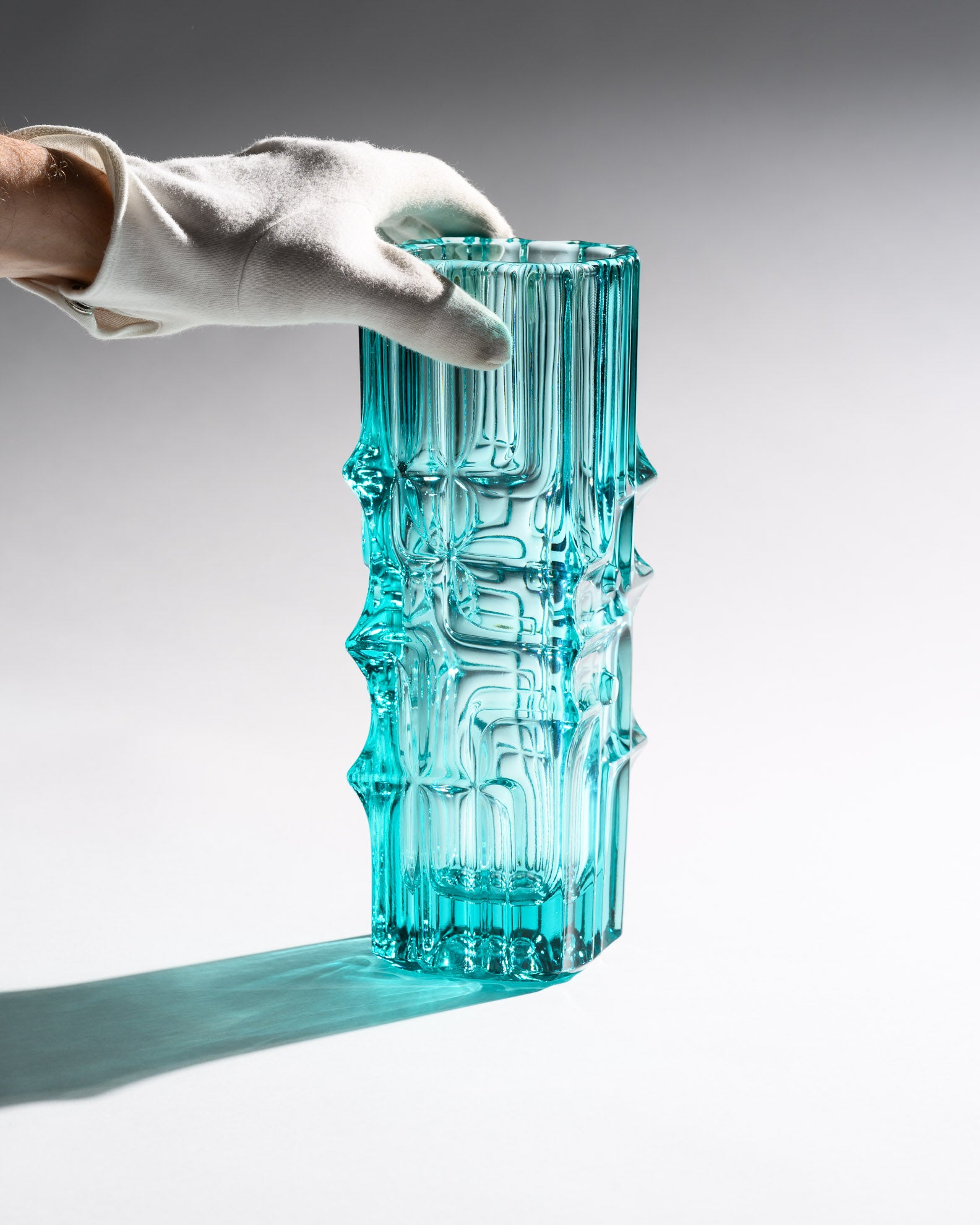 Turquoise Pressed Glass Vase – Vladislav Urban for Sklo Union (Rosice), 1968