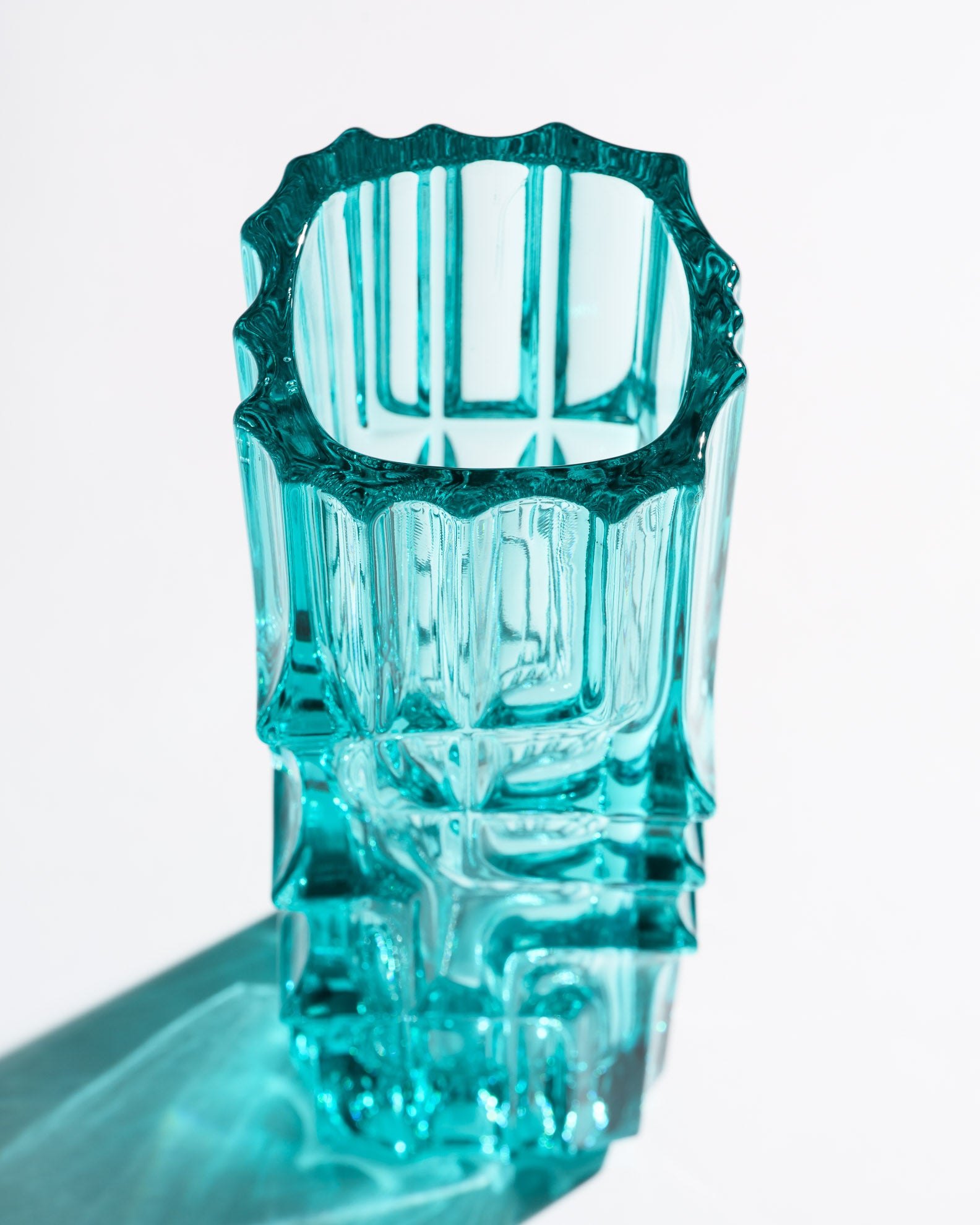Turquoise Pressed Glass Vase – Vladislav Urban for Sklo Union (Rosice), 1968