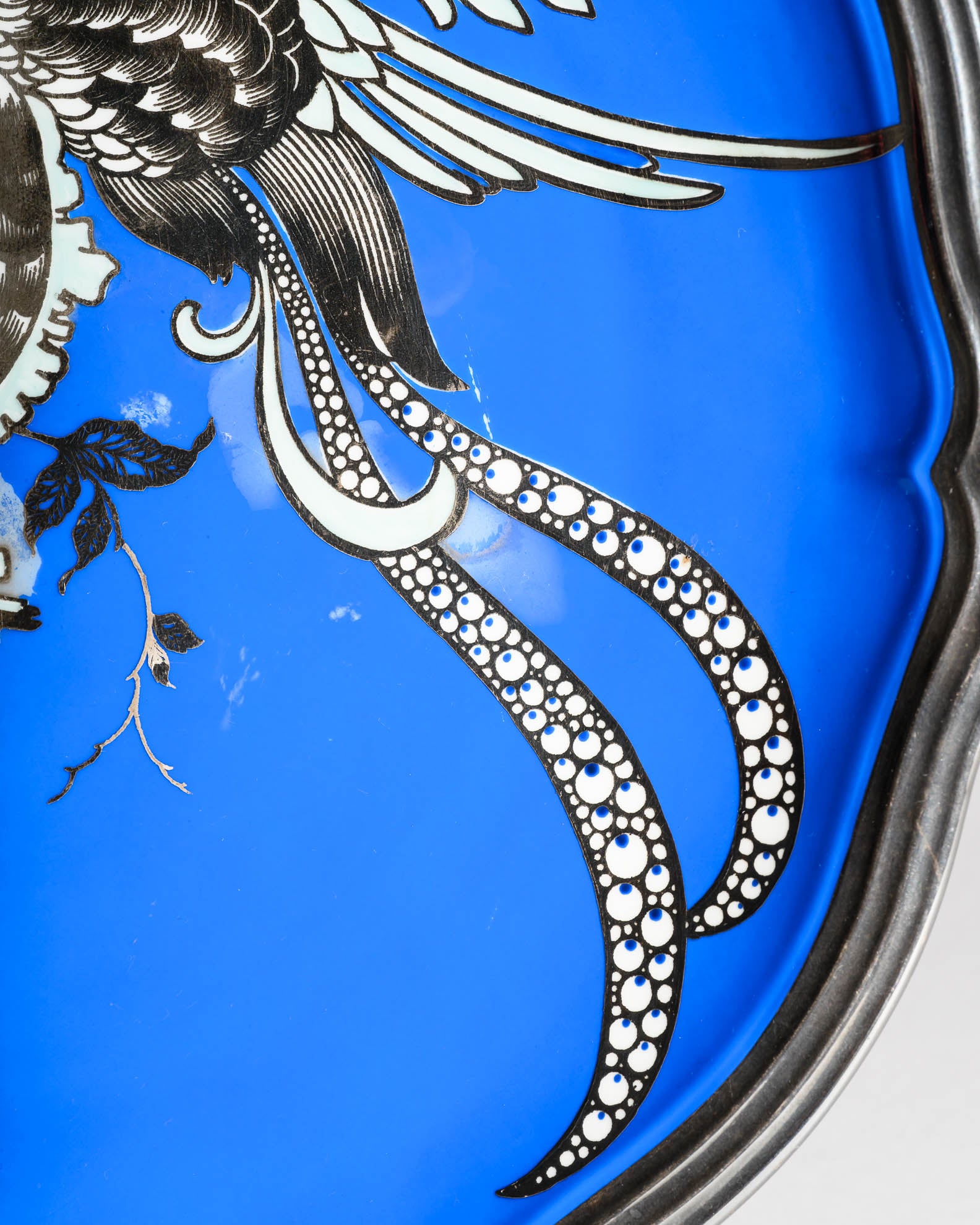Blue Porcelain Plate with Silver Overlay Bird Motif – Rosenthal, 1950s