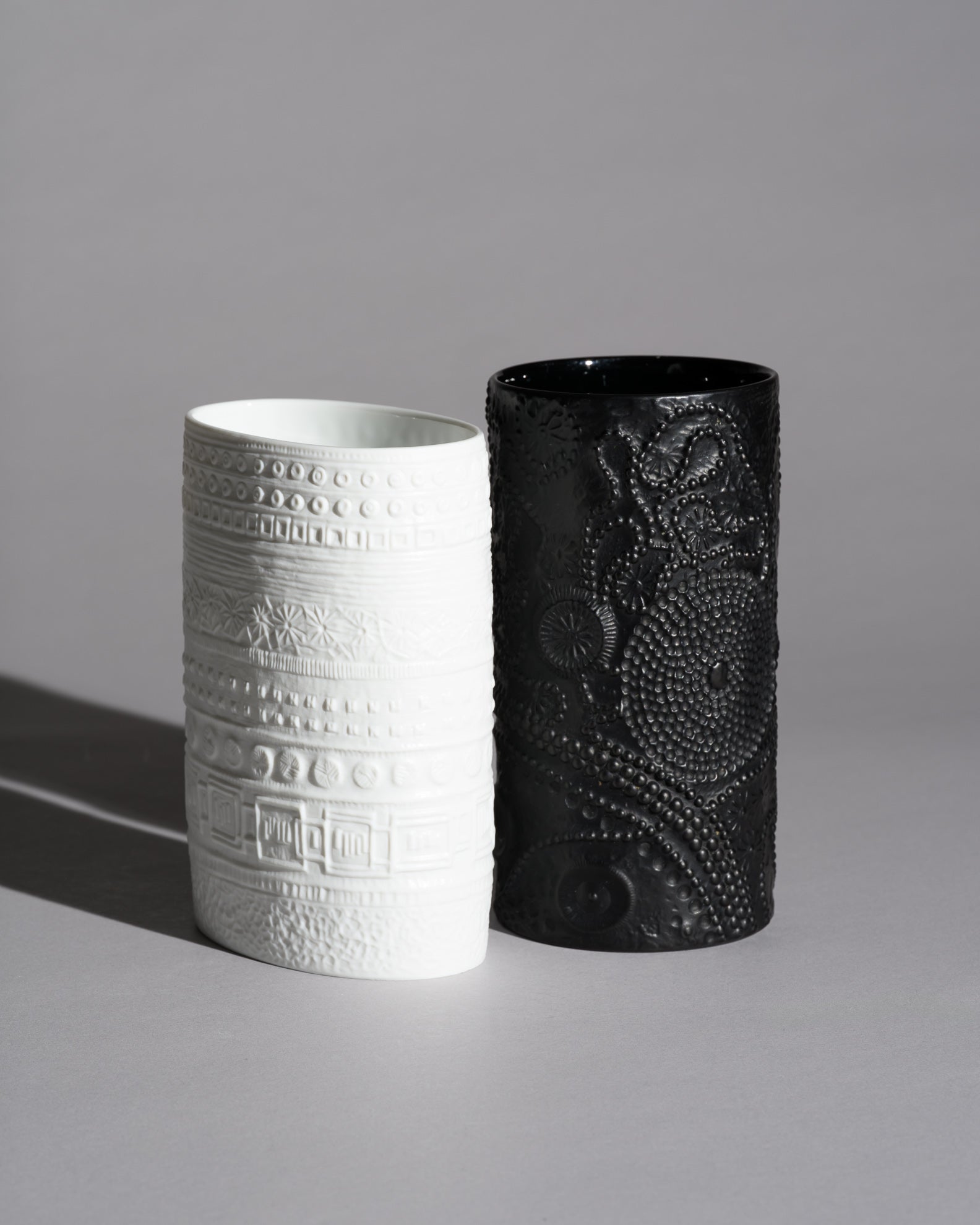 Black & White Relief Vase Duo - Martin Freyer for Rosenthal, 1970s