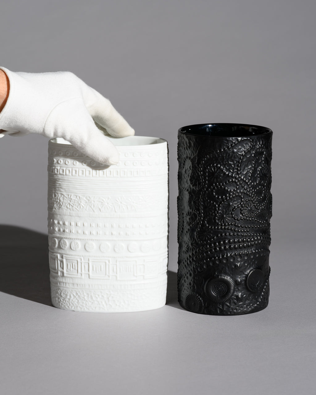 Black & White Relief Vase Duo - Martin Freyer for Rosenthal, 1970s