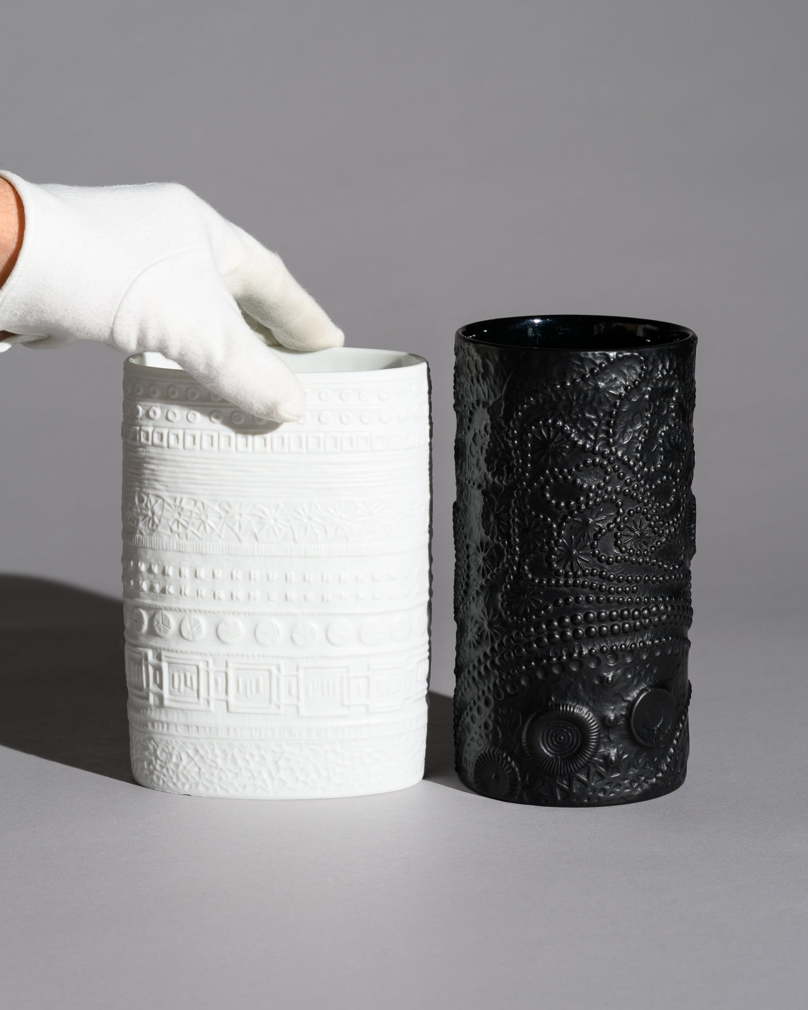 Black & White Relief Vase Duo - Martin Freyer for Rosenthal, 1970s