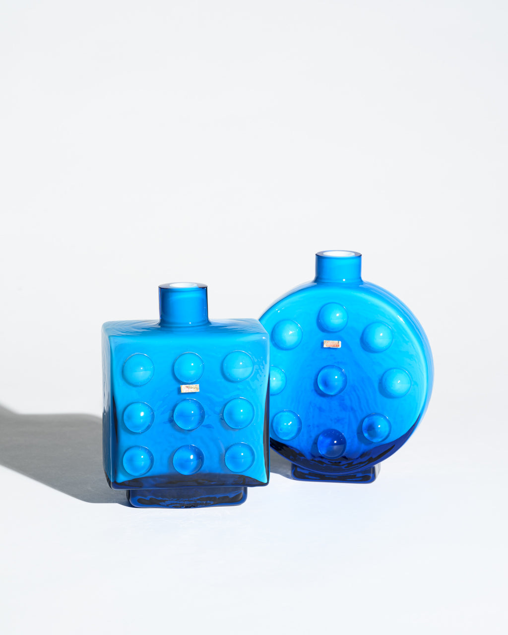 Bubble Pop Art Blue Cased Glass Vase Duo - Friedrich Kristall, 1970s