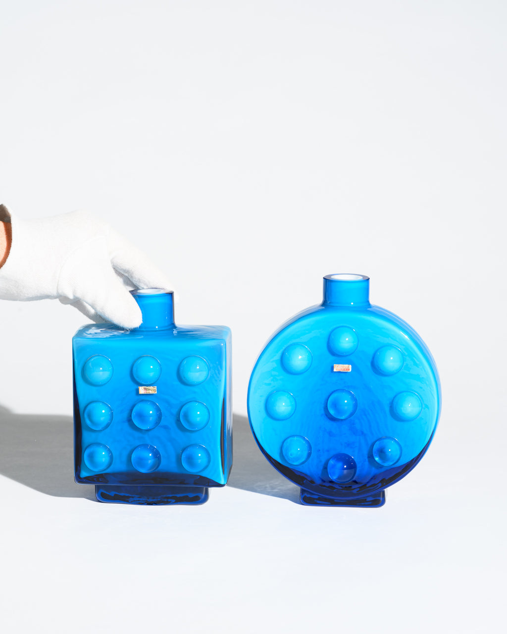 Bubble Pop Art Blue Cased Glass Vase Duo - Friedrich Kristall, 1970s