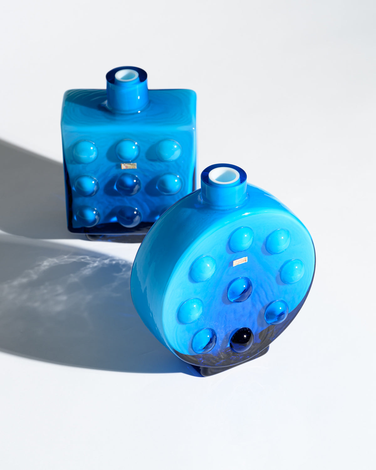 Bubble Pop Art Blue Cased Glass Vase Duo - Friedrich Kristall, 1970s