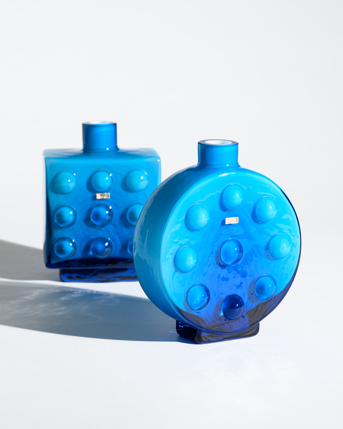 Bubble Pop Art Blue Cased Glass Vase Duo - Friedrich Kristall, 1970s