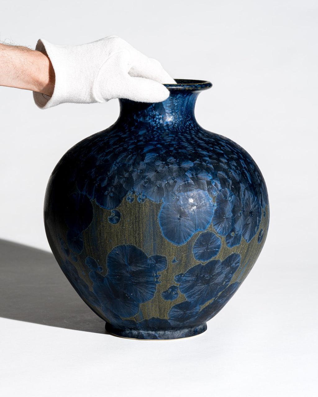 Crystalline Blue Studio Ceramic Vase – Albert Kießling Werkstätte, Germany, 1990s