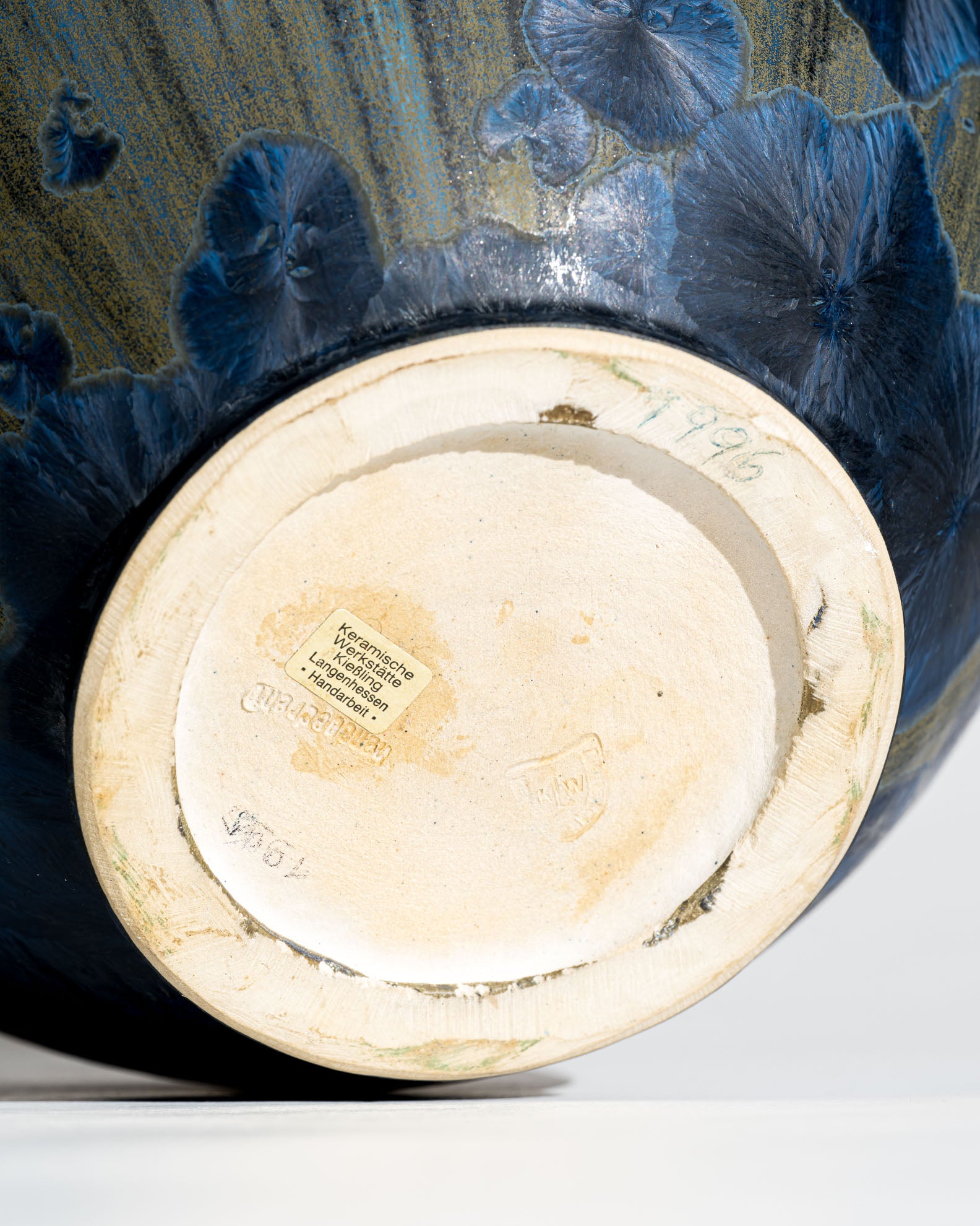 Crystalline Blue Studio Ceramic Vase – Albert Kießling Werkstätte, Germany, 1990s