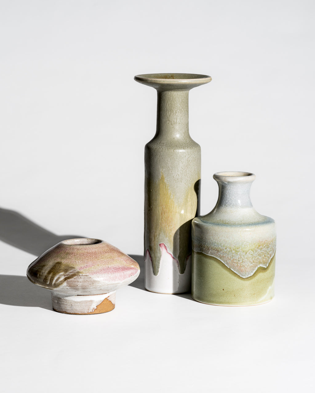 Organic Drip Glaze Ceramic Vase Trio – Barbara Stehr, Germany, 1980s–1990s