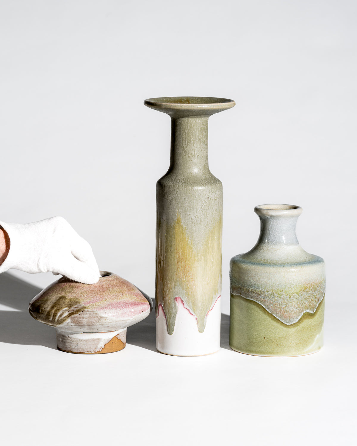 Organic Drip Glaze Ceramic Vase Trio – Barbara Stehr, Germany, 1980s–1990s