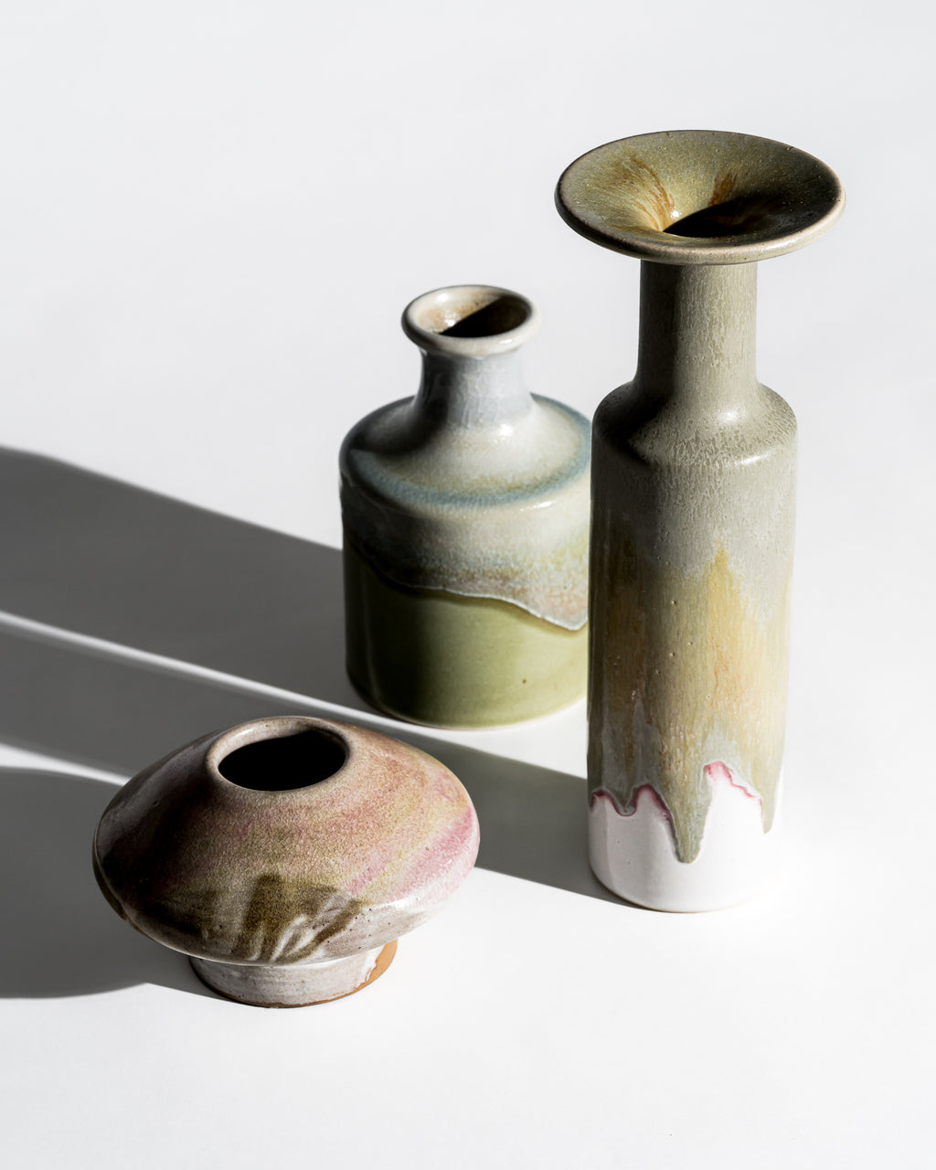 Organic Drip Glaze Ceramic Vase Trio – Barbara Stehr, Germany, 1980s–1990s