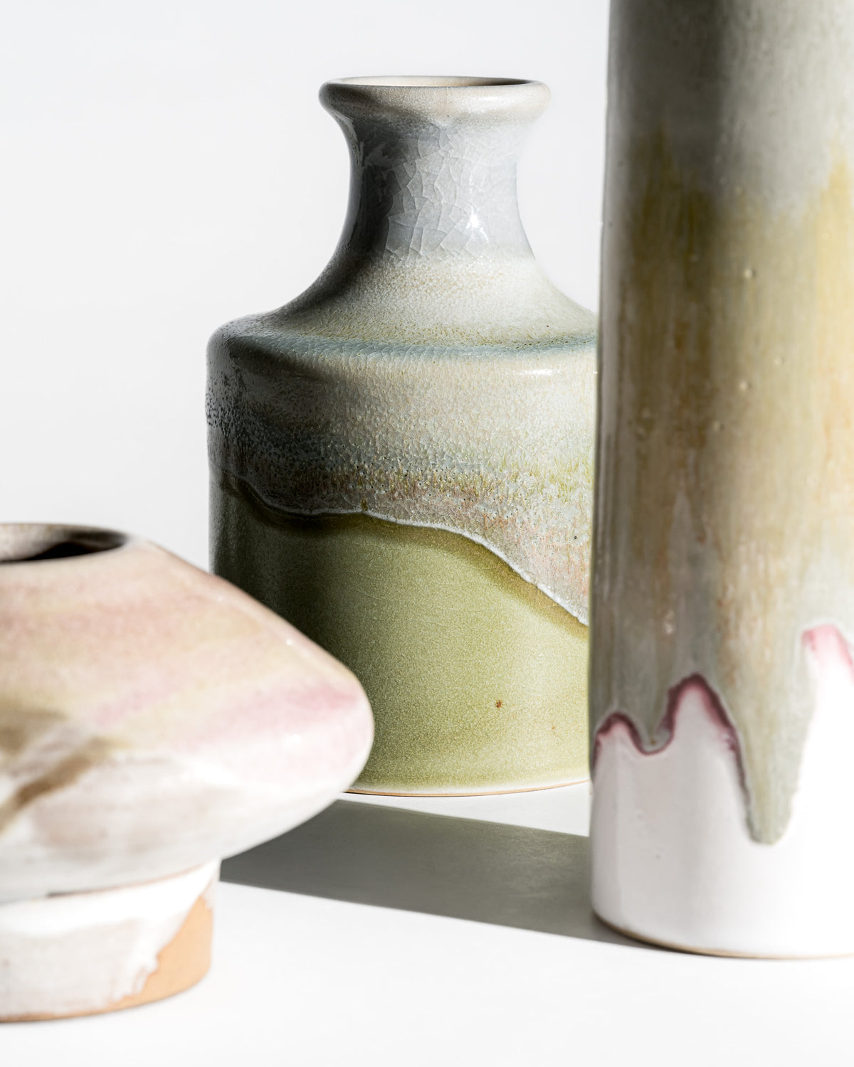Organic Drip Glaze Ceramic Vase Trio – Barbara Stehr, Germany, 1980s–1990s