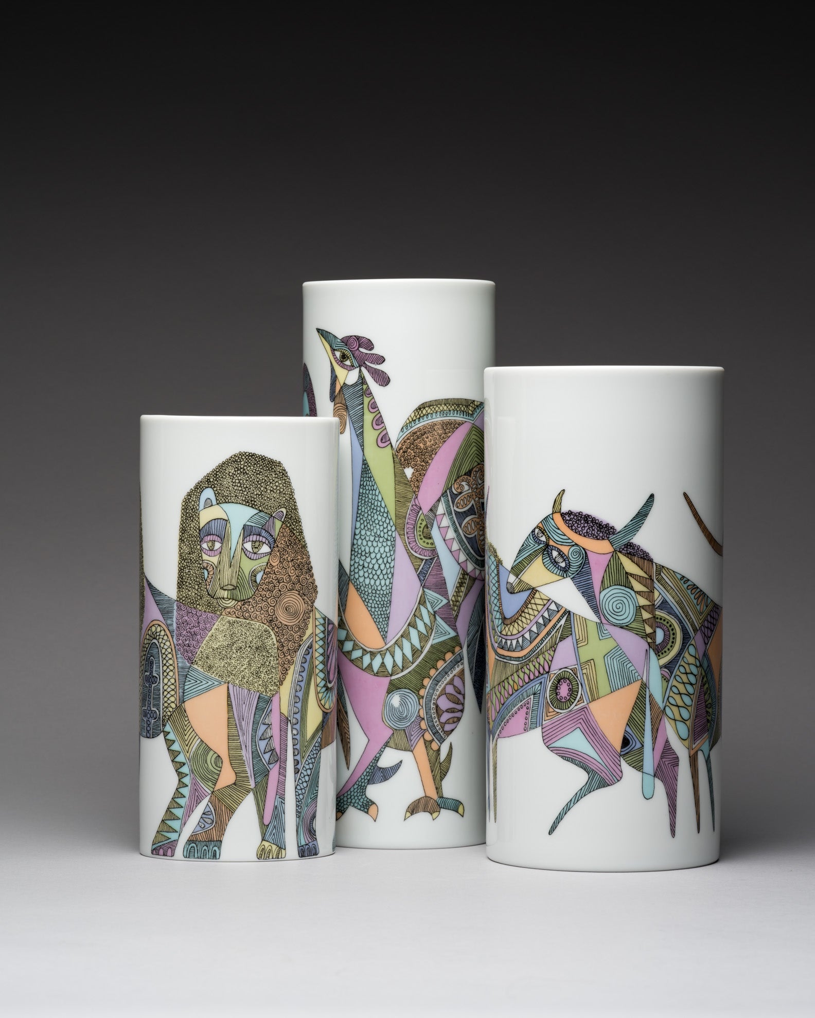 “Bulls, Lions & Roosters” Porcelain Trio  – Cuno Fischer for Rosenthal, 1970s
