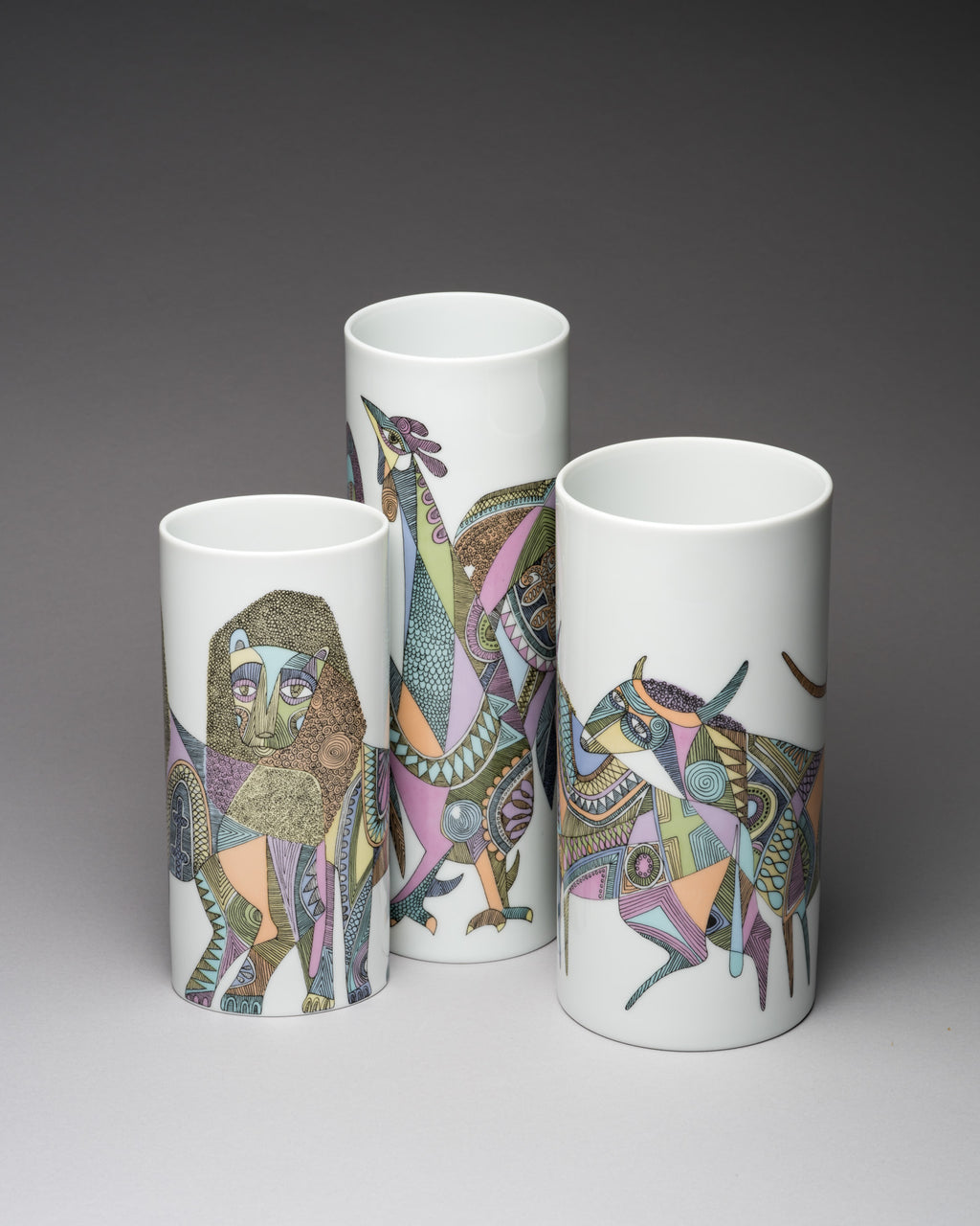 “Bulls, Lions & Roosters” Porcelain Trio  – Cuno Fischer for Rosenthal, 1970s