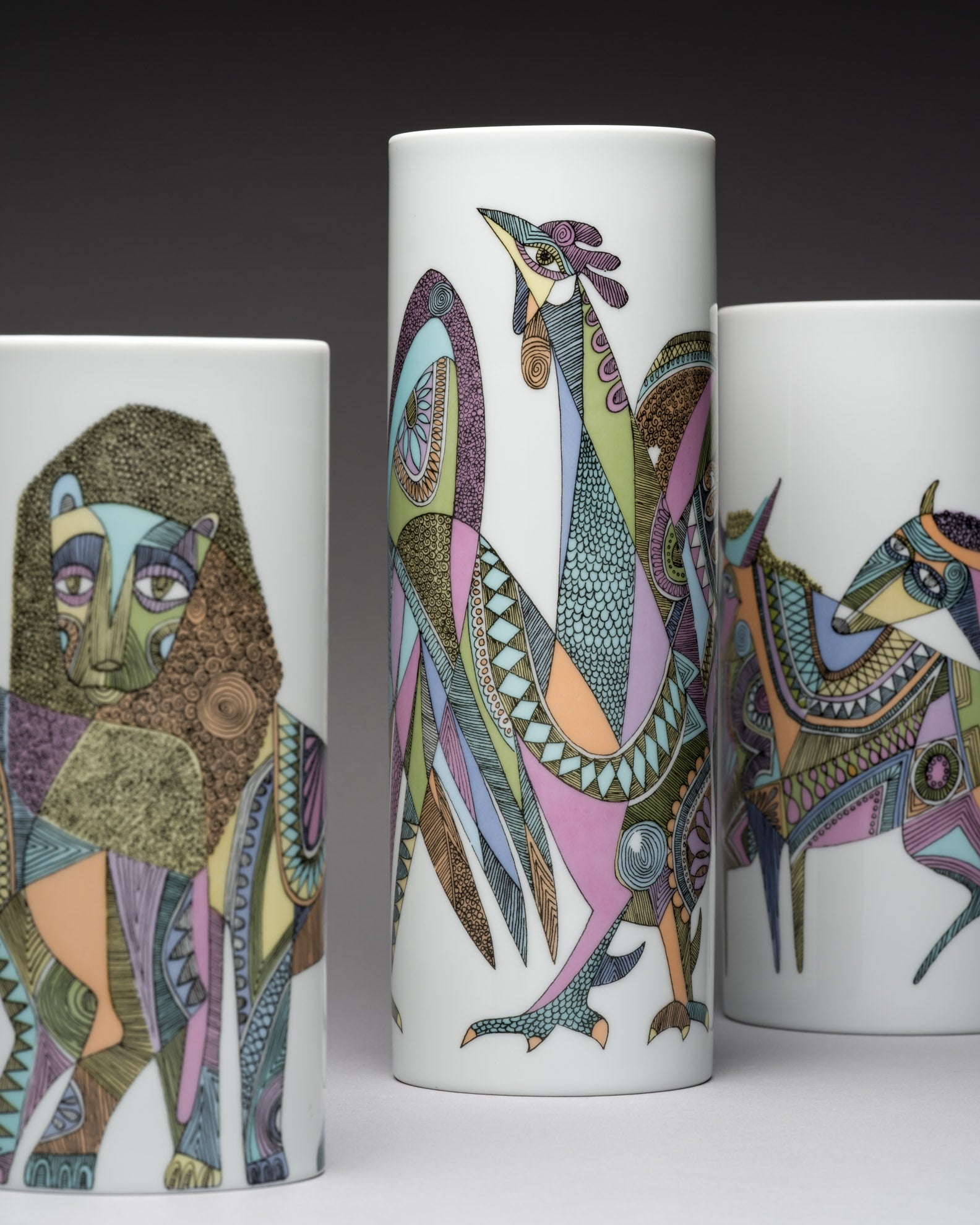 “Bulls, Lions & Roosters” Porcelain Trio  – Cuno Fischer for Rosenthal, 1970s